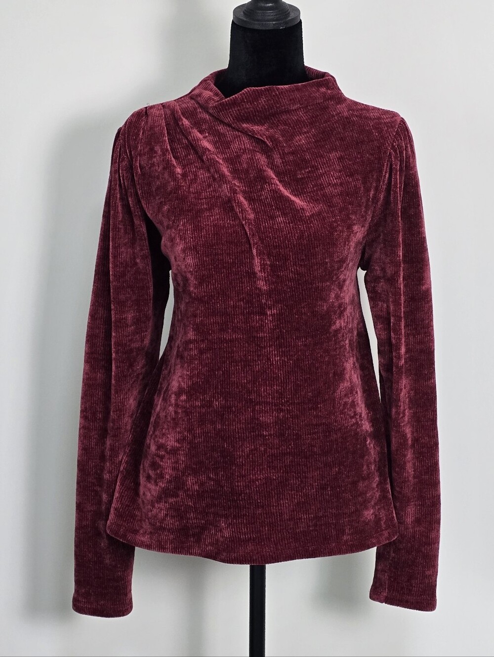 Express Women's Plush Velvet Long-Sleeve Top - Wine